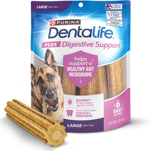DentaLife Plus - Golosinas de apoyo digestivo para perros grandes de 40 libras en adelante, limpia los dientes, refresca el aliento y apoya el sabor