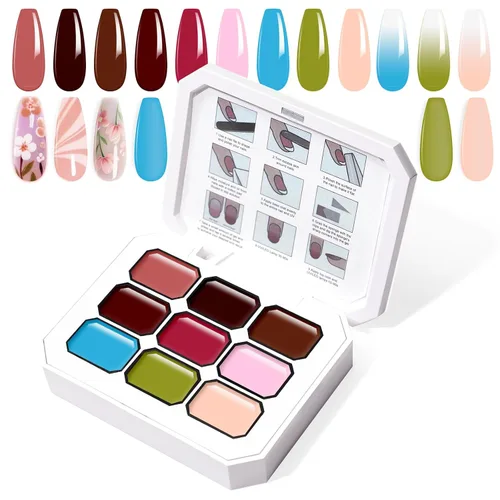 Miniatura 33 de Juego de esmaltes de gel con gradiente, 9 colores ombre, esmalte de gel para uñas rojo, marrón, azul claro, rosa, esponjado para pigmento, Pat Aura