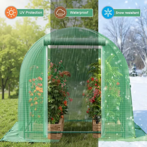 Miniatura 2 de Invernadero de túnel con entrada, casa caliente portátil para plantas con puertas de malla con doble cremallera y 6 ventanas de malla, casa cálida