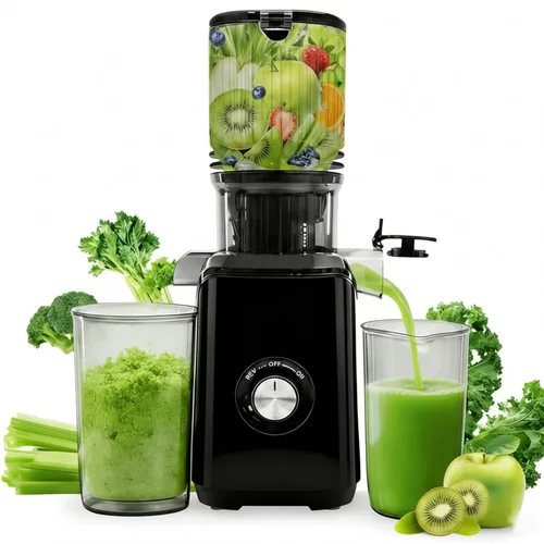 Simple Deluxe Exprimidor de prensa en frío, exprimidor de masticación lenta con canal de alimentación ancho, alto rendimiento de jugo y libre de BPA