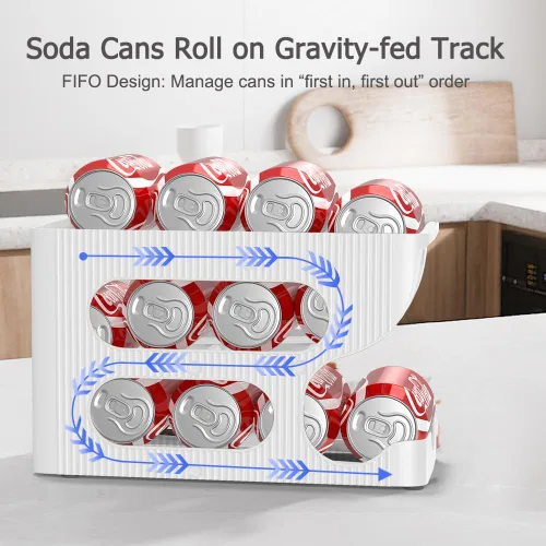 Miniatura 3 de Organizador de latas de soda para despensa/nevera, dispensador/almacenamiento/soporte/contenedor automático de latas con rodillos para refrigerador