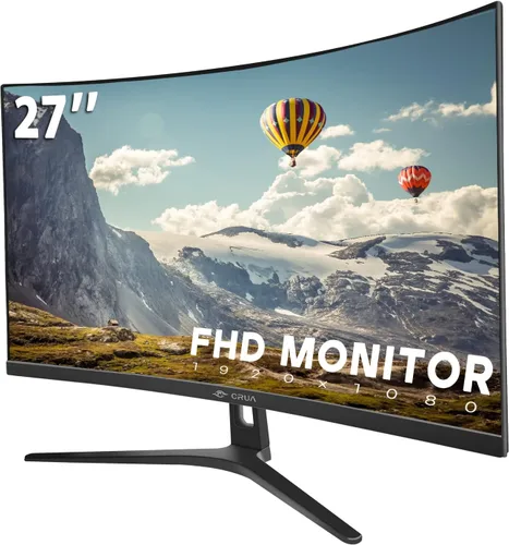 CRUA Monitor curvo de 27 pulgadas, panel VA FHD (1920 x 1080P), 100 HZ, monitor de computadora profesional 120% sRGB, biseles estrechos en tres