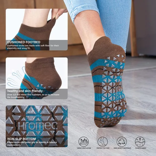 Miniatura 4 de Calcetines de yoga antideslizantes con agarres para pilates, ballet, barras, descalzos, calcetines antideslizantes para hospitales para mujeres
