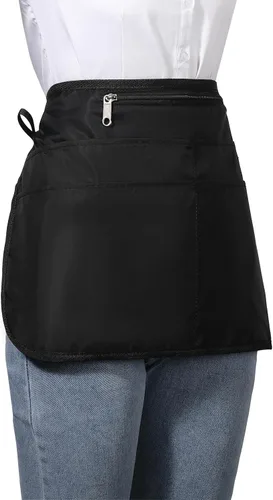 Miniatura 4 de Delantal de servidor impermeable para mujeres con 6 bolsillos, delantal de camarera fácil de poner y quitar, delantal de trabajo para cantinero