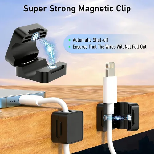 Miniatura 2 de ELZO Paquete de 12 clips magnéticos para cables, organizador de cables para gestión de cables, organizador de cables con adhesivo fuerte, magnético