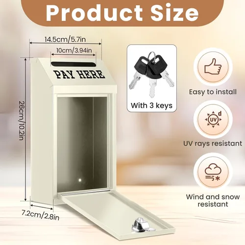 Miniatura 2 de Yaocom Caja de dinero segura para recolección de dinero, caja de donación de metal con candado, montaje en pared, buzón de entrega preperforado