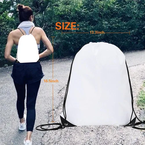Miniatura 5 de Mochila con cordón a granel Draw String Bags Cinch Bolsa de poliéster para deporte de gimnasio, Blanco