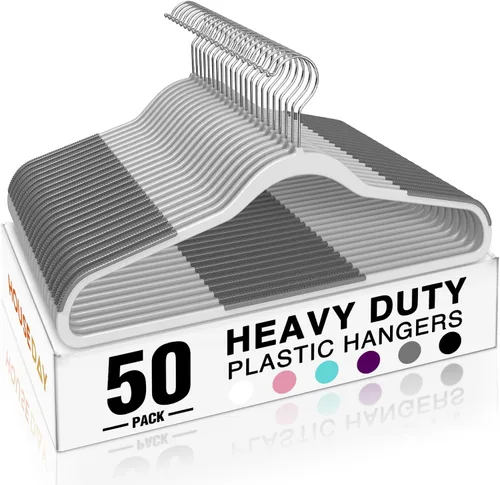 Miniatura 20 de HOUSE DAY - Ganchos de plástico resistentes de 60 unidades, ganchos antideslizantes para ropa con almohadillas de goma y gancho de 360° - Delgados