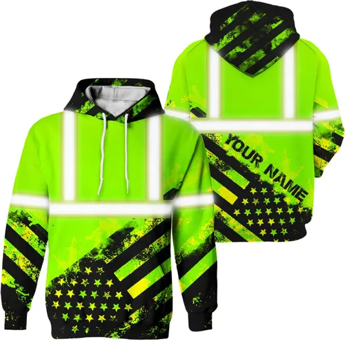 Miniatura 22 de Sudadera con capucha de alta visibilidad con la bandera de Estados Unidos para hombre, sudadera con capucha reflectante de seguridad
