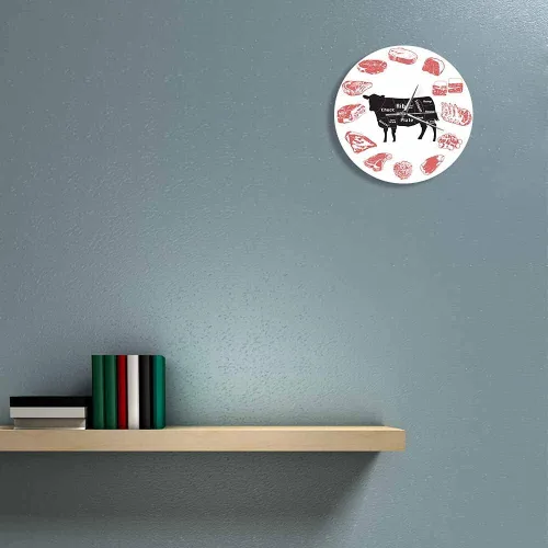 Miniatura 6 de The Geeky Days Angus Beef Chart - Reloj de pared minimalista con diseño de carne, casa de carne, cocina de granja, arte de pared, silencioso, reloj