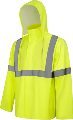 Abrigo de lluvia de alta visibilidad, traje de lluvia de alta visibilidad para hombres, chaqueta impermeable con capucha, equipo de lluvia ligero de