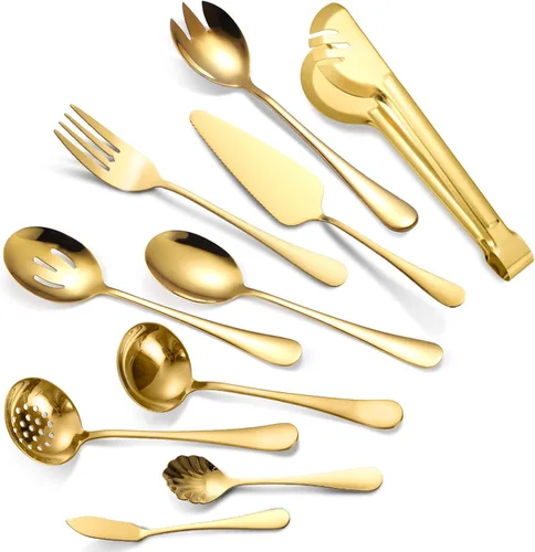 Miniatura 15 de Juego de Utensilios para Servir Negros de 10 Piezas de Acero Inoxidable para Cocina Catering Cubertería incluye Pinzas para Catering Cucharas
