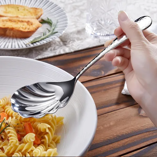 Miniatura 5 de KEAWELL Cuchara martillada prémium para verduras de 8.5 pulgadas, acero inoxidable 18/10, exquisita mezcla de elegancia y funcionalidad, apta