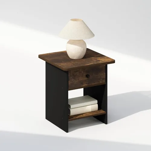 Miniatura 4 de Furinno TIDUR - Mesita de noche cuadrada de esquina redonda con compartimento de almacenamiento, mesa de noche, mesa auxiliar, mesa auxiliar