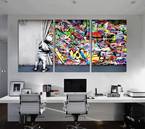 Miniatura 4 de 3 Piezas de Arte de Pared Banksy en Lienzo, Póster de Graffiti, Decoración de Pared con Citas Inspiradoras, Nunca Te Rindas, Obras de Arte para Sala