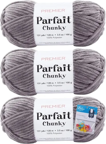 Miniatura 28 de Premier Yarns Parfait - Paquete de 3 unidades de felpilla gruesa de 3.5 onzas, peso supervoluminoso, paquete de 3 unidades con soportes para puntada
