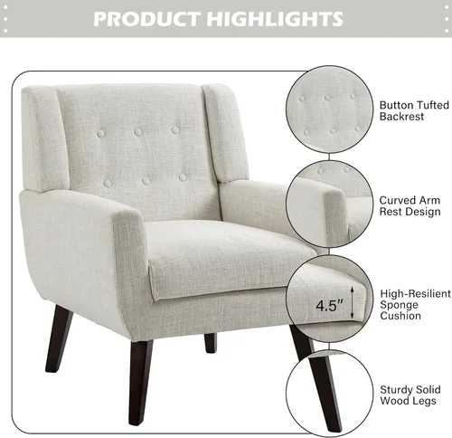 Miniatura 4 de Silla decorativa de piel sintética, moderna silla tapizada para sala de estar, cómodos asientos individuales con botones, asiento de lectura Negro
