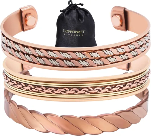 Miniatura 44 de Pulseras de cobre para hombres y mujeres Juego de 3 con caja de regalo Hecho a mano 100% cobre Regalo para mujeres y hombres