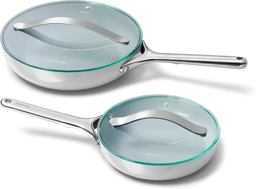Miniatura 28 de Caraway Dúo de Sartenes de Cerámica con Tapas de Vidrio - Sartenes Antiadherentes (10.5" y 8") - No Tóxico, Libre de PTFE y PFOA - Apto para Horno