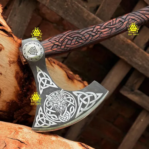 Miniatura 4 de Hacha Berserker a dos manos, hachas de batalla nórdicas de acero forjado a mano, hachas vikingas de estilo escandinavo, táctica barbuda vikinga