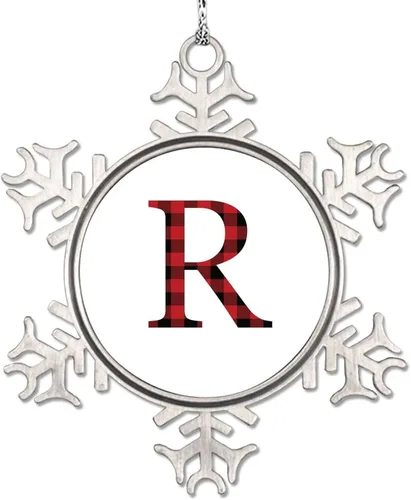 Miniatura 23 de Monograma inicial letra A copo de nieve, adornos de letras rojas y negras a cuadros para árboles de Navidad, adornos de Navidad personalizados