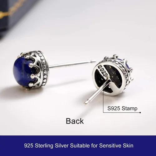 Miniatura 4 de Jeeless - Pulsera de plata de ley 925 con diseño de lirio del valle + pendientes de lapislázuli con diseño de corona para mujer