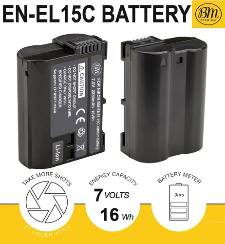 Miniatura 2 de BM Premium Paquete de 2 baterías EN-EL15C de alta capacidad y cargador para Nikon Zf, ZR, Z5, Z5 II, Z6, Z6 II, Z6 III, Z7, Z7II, Z8, D500 D600 D750