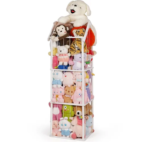 Miniatura 8 de Edudif Almacenamiento de animales de peluche, soporte vertical para animales de peluche de madera, fácil montaje, organizador de juguetes de peluche