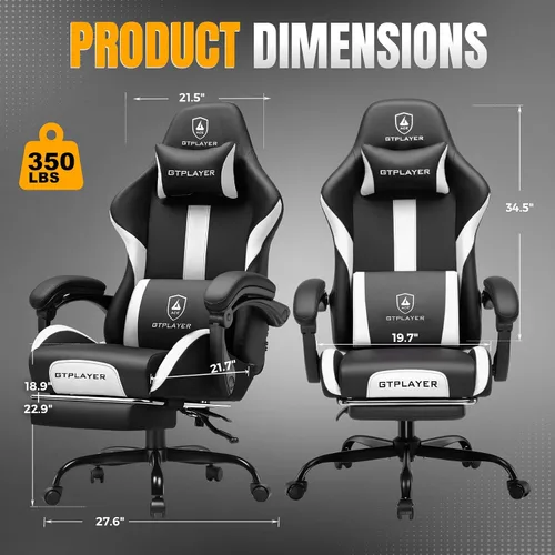 Miniatura 3 de GTPLAYER Silla de juegos con cojín de resorte de bolsillo, silla de oficina de cuero con respaldo alto ergonómico y soporte lumbar para aliviar