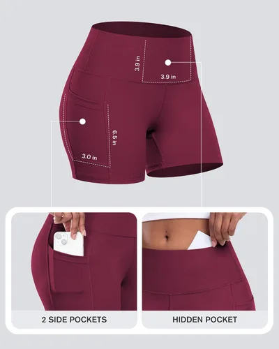 Miniatura 3 de CHRLEISURE - Pantalones cortos de ciclismo para mujer con bolsillos de licra, cintura alta, con control de abdomen para entrenamiento, yoga