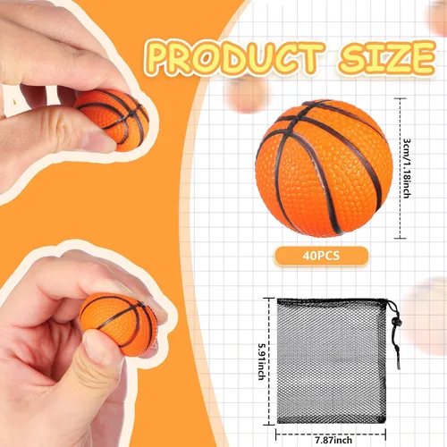 Miniatura 2 de Civaner 40 mini pelotas de baloncesto de goma pequeñas de espuma con bolsa de malla con cordón, regalos para niños y adultos, recuerdos de fiesta
