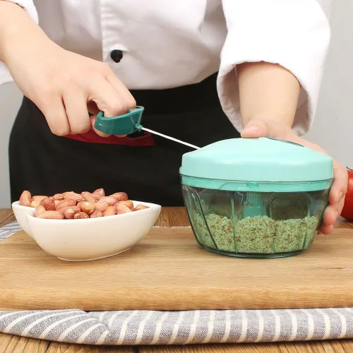 Miniatura 8 de Ourokhome Procesador manual de alimentos, picador de verduras, picador de ajo portátil con cuerda de mano, cortador de cebolla para verduras, Azul