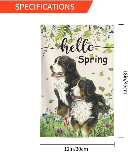 Miniatura 6 de Bandera Hello Spring de jardín de Bernese Mountain Dog de 12 x 18 pulgadas de doble cara vertical pequeña para decoración de exterior de vacaciones