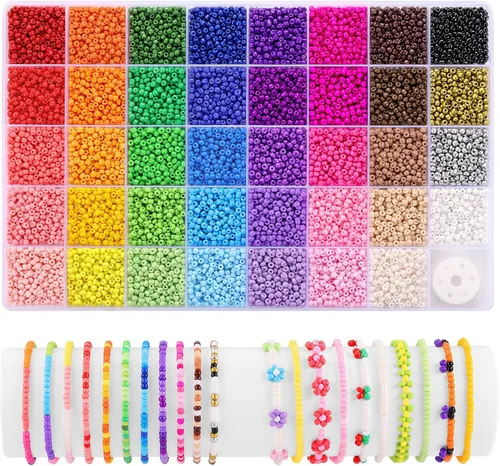 Funtopia 39 Colores 3mm Cuentas de Semillas, 9600 Piezas de Cuentas Pequeñas para Hacer Joyería, Pequeñas Cuentas de Manualidades para Hacer Pulseras