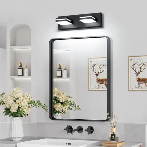 Miniatura 5 de SineRise - Lámpara LED para tocador de baño - Moderna lámpara regulable de acrílico con acabado negro mate para iluminación de pared sobre el espejo