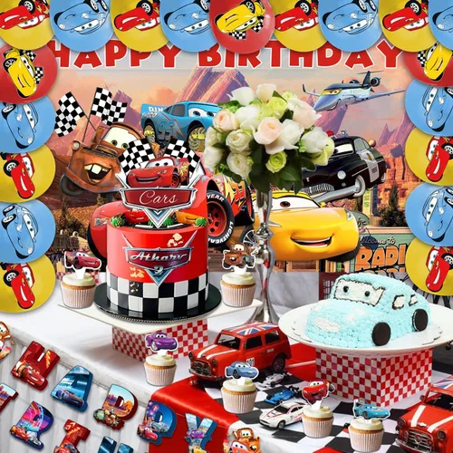 Miniatura 6 de El paquete de 42 piezas de decoración de fiesta McQueen incluye: pancarta, decoración de pastel, gota negra, globos para suministros de fiesta