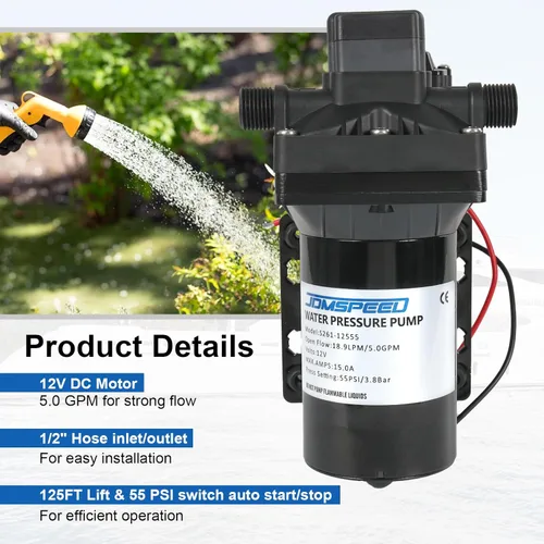 Miniatura 4 de DICMIC Bomba de agua Revolution de 5.0 GPM 12V DC 55 PSI Revolution con interruptor de presión compatible con cámper, RV, ducha, rociador