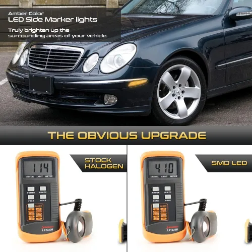 Miniatura 3 de VIPMOTOZ Luces de marcador laterales LED delanteras compatibles con Mercedes Benz W211 Clase E E320 E350 E500 E55 AMG carcasa cromada lente