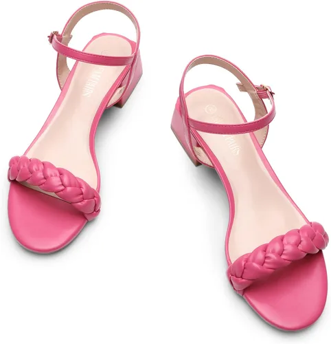 Miniatura 3 de DREAM PAIRS Zapatos de tacón bajo para mujer con correa de tobillo y puntera abierta trenzada, tacón grueso, sandalias de tacón grueso para fiestas