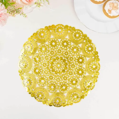 Miniatura 6 de Efavormart - Paquete de 50 manteles individuales de papel estilo medallón dorado metálico, 12 pulgadas, redondos, desechables, 1.76 oz/m² Tipo 3