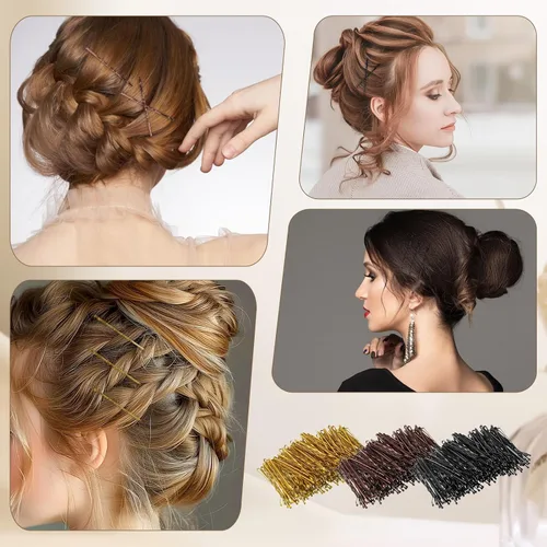 Miniatura 6 de 1500 pines de 2 pulgadas a granel con caja de almacenamiento transparente, clips de onda invisibles color negro, marrón y dorado, horquilla sin