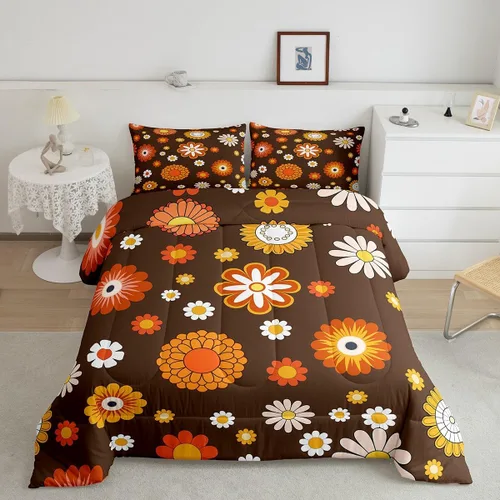 Miniatura 10 de Lindo juego de edredón de flores para niños y mujeres. Juego de ropa de cama de flores coloridas de dibujos animados, tamaño individual, bonito