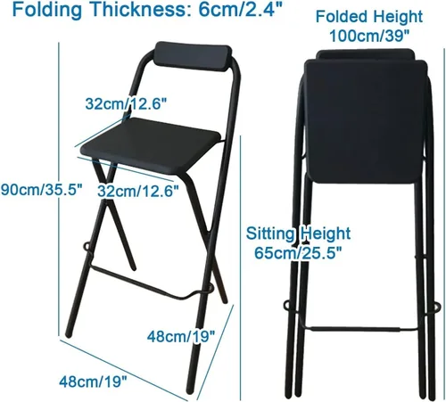 Miniatura 3 de Modern Taburete de bar plegable con altura de mostrador para adultos, silla alta plegable para desayuno, taburete cuadrado de fiesta de oficina