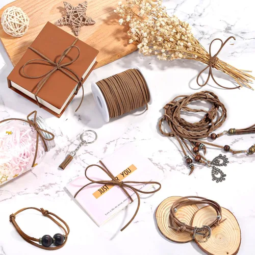 Miniatura 8 de Cuerda de cuero, cordón plano de ante sintético, cordón de cuero fino de encaje de cuero para pulseras, collares, fabricación de joyas y Negro