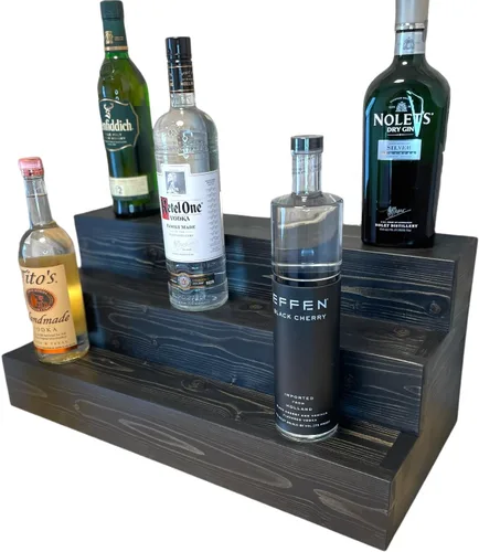 Miniatura 6 de Estantería de exhibición escalonada hecha a mano, exhibición de barra de tres niveles, organizador de barra, exhibición de botellas de licor