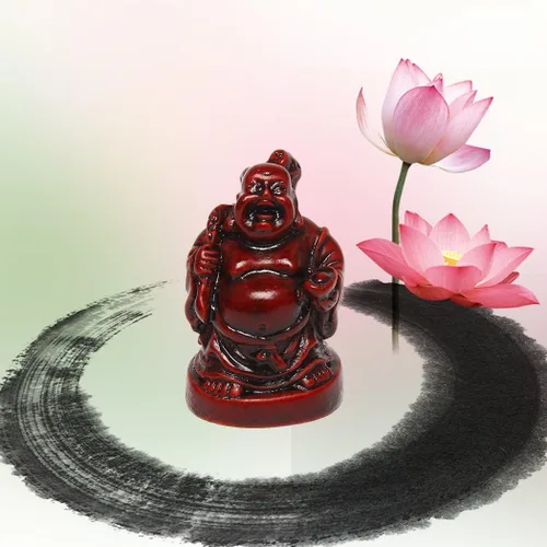 Miniatura 9 de Juego de 6 figuras de Buda sonriente de la suerte feliz de Buda, 1 pulgada, color rojo