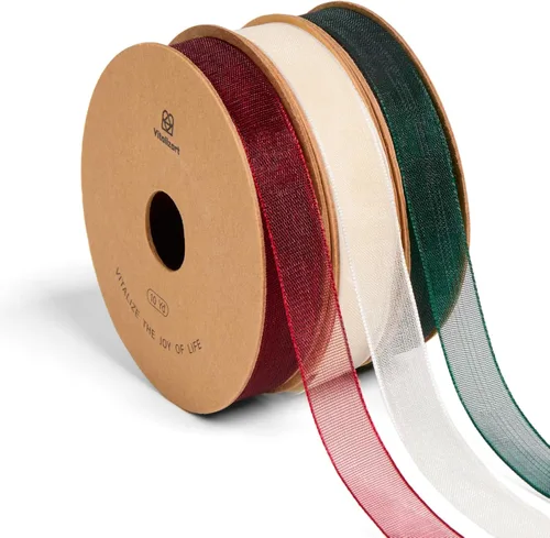 Miniatura 18 de Vitalizart - 3/8" x 90 yardas de cinta de organza, juego de 9 rollos x 10 yardas de cinta transparente para envolver regalos, manualidades, lazos