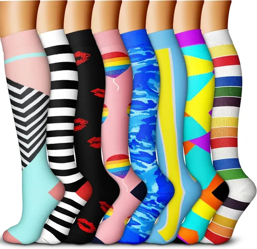 QUXIANG - Calcetines de compresión de cobre para mujeres y hombres (8 pares), lo mejor para correr, ciclismo, atletismo, 15-20 mm Hg