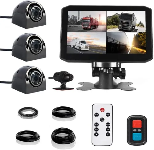 VSYSTO Cámara de respaldo de 4 canales, monitor de 7.0 pulgadas, cámara DVR frontal y lateral y trasera VGA para semirremolque, camión, camioneta,