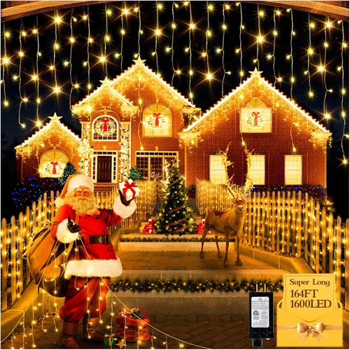 Miniatura 29 de FLVOECN 480 luces LED de Navidad de 49 pies, enchufables, 8 modos con temporizador, luces de hielo regulables, para exteriores, impermeables